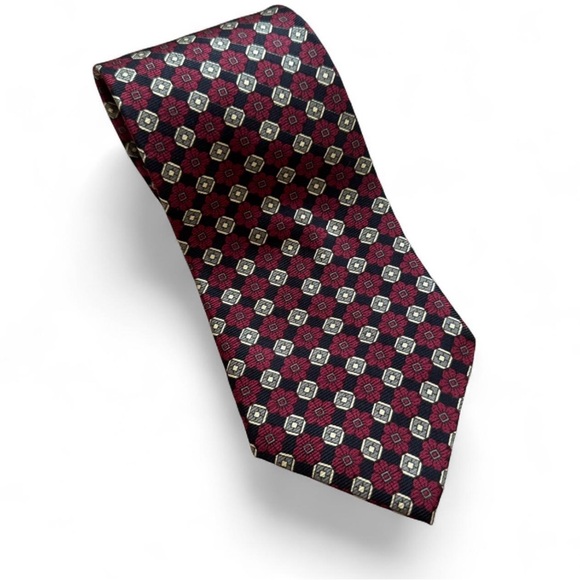 Vintage Burberry (Burberrys prior to 1999) Burgundy Geometric 100% Silk Tie - Picture 1 of 3